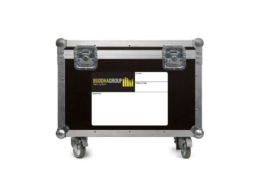 Custom flight case labels produced for Buddha Group by Adcal Labels
