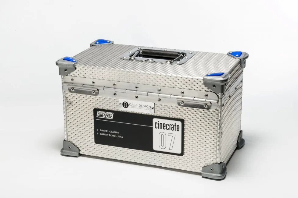 Custom flight case labels applied to an aluminium touring flight case — manufactured by Adcal Labels