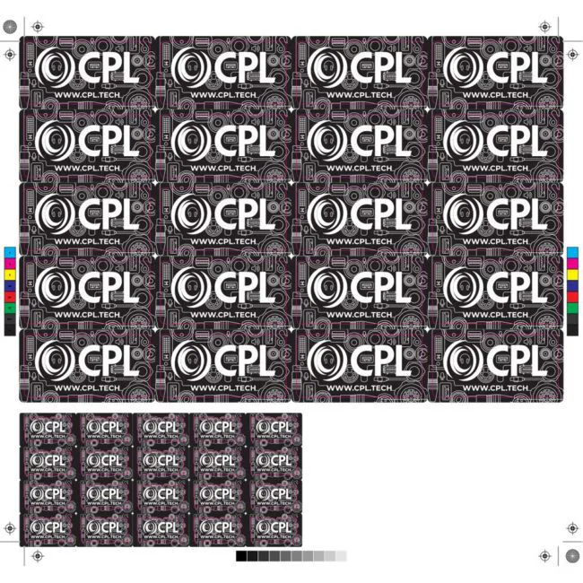 Custom flight case labels screen printed in sheets at Adcal Labels, High Wycombe