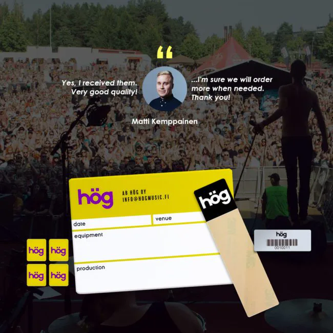 Custom cable labels and equipment labels produced for HÖG music company