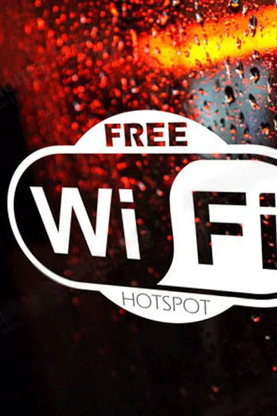 Shop window label — free WiFi window sticker applied to glass