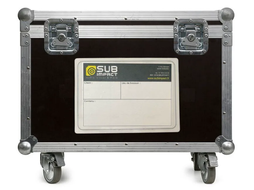 Temporary flight case labels applied to a touring flight case